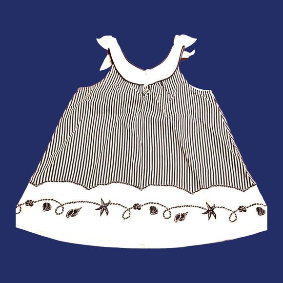 Janie & Jack Striped Blue White Seashell Swimsuit Cover Up Light Dress Size 2T - Picture 2 of 5
